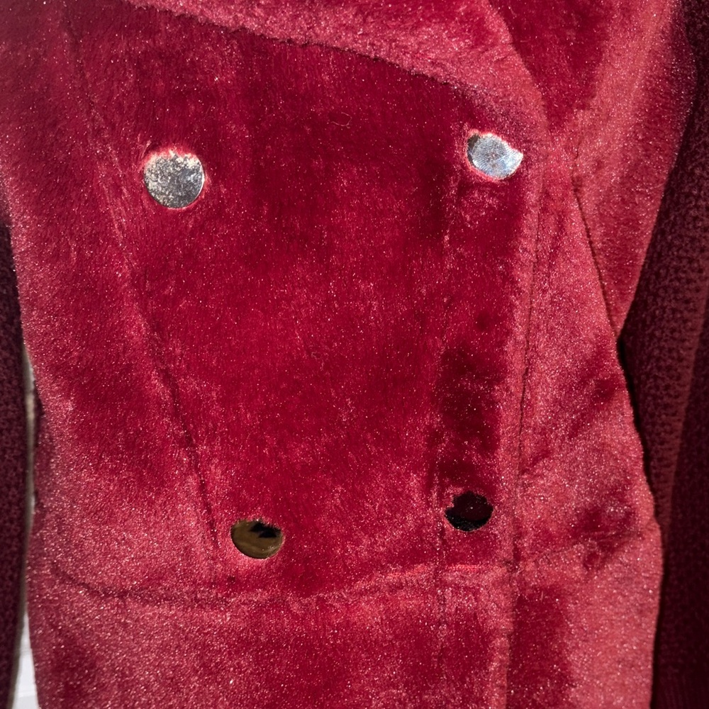 Burgundy Faux Fur and Knit Sweater Coat - Picture 8 of 16